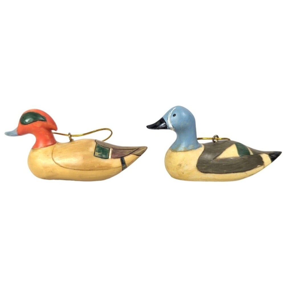 Duck Decoy Hanging Ornaments 3 x 1.75-in Wild Bird Holiday 2pc Resin Lodge Gift